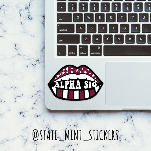 Alpha Sigma Alpha Sorority Sticker | Maroon Stars and Lips | 3.5" | Vinyl Decal for Car, Laptop, Yeti, Cooler, Water Bottle, and More