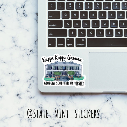 Kappa Kappa Gamma Georgia Southern University Custom Sorority House Sticker | 3.5" Wide | Sticker for Car, Laptop, Mug, Cup, Cooler, Planner