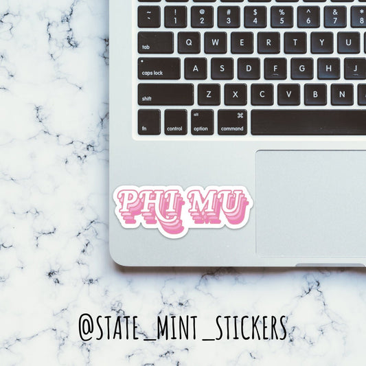 Phi Mu Fraternity Sorority Pink Ombre Gradient Sticker / Decal | 4" Wide