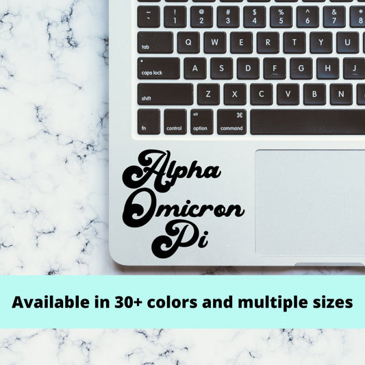 Alpha Omicron Pi Sorority Vinyl Transfer Decal / Sticker | Waterproof for Car, Laptop, Water Bottle, Cooler