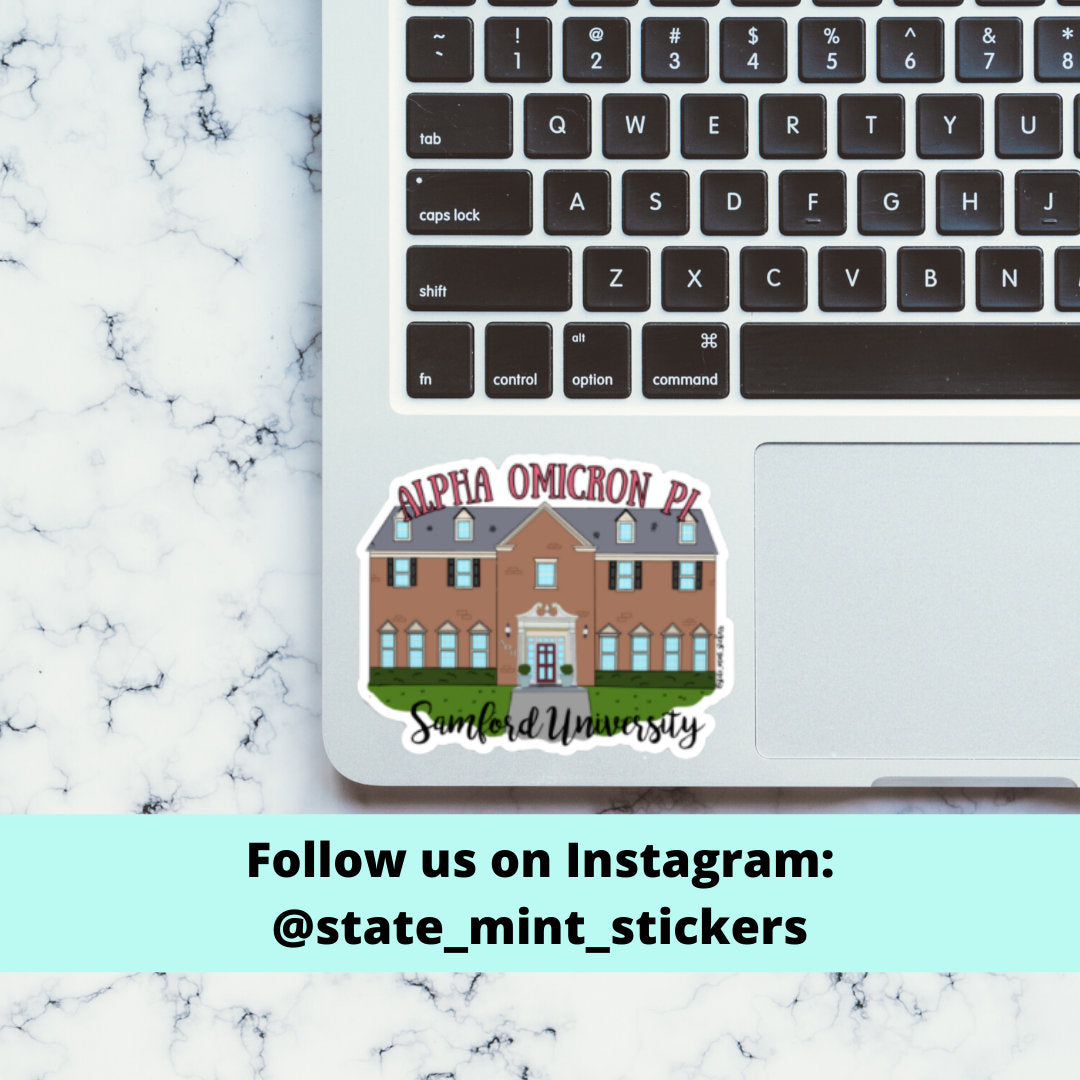 Alpha Omicron Pi Samford University Custom Sorority House Stickers | 3.5"  / Decal |  for Car, Laptop, Mug, Cup, Cooler, Planner
