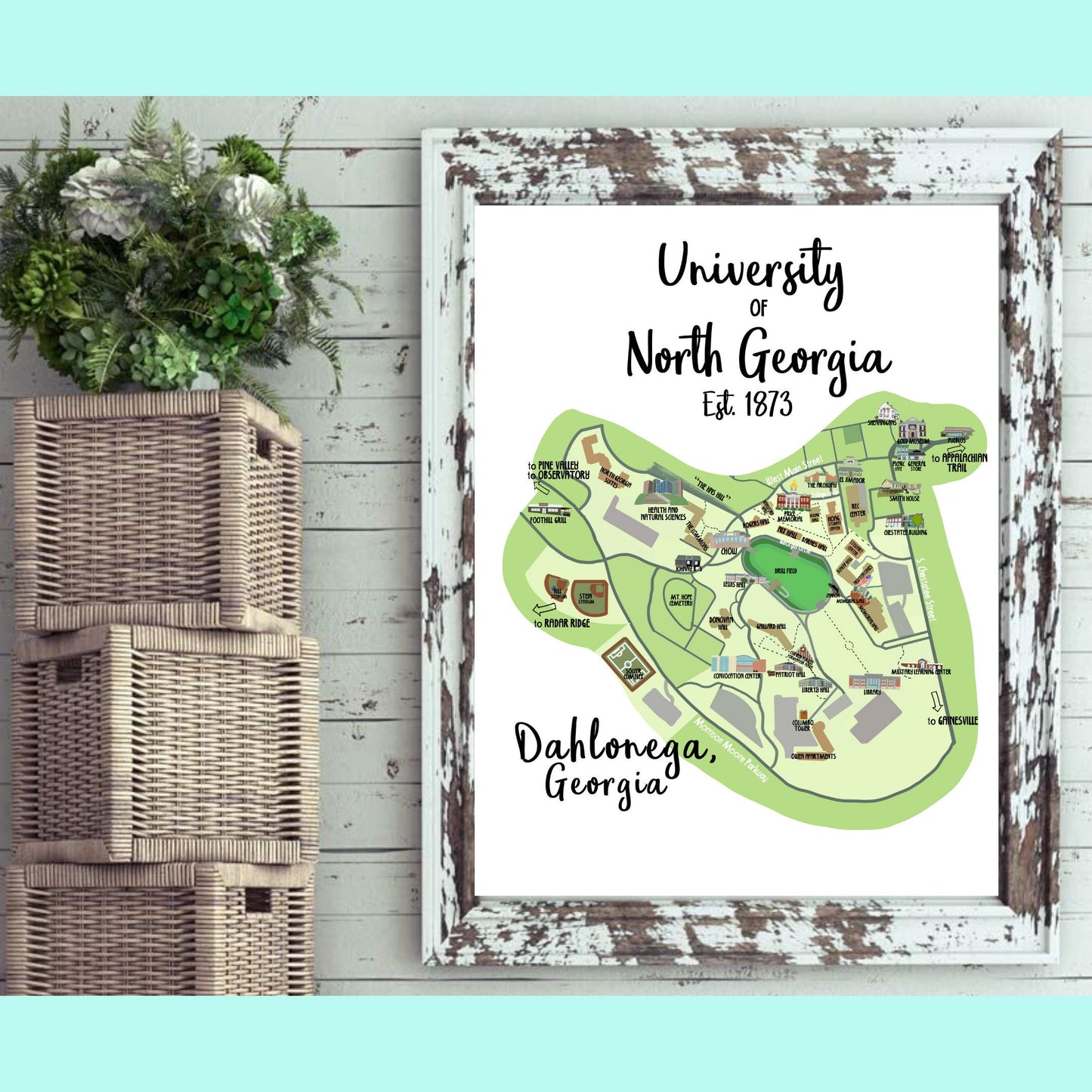 Dahlonega Map  University of North Georgia Digital Illustration / Print / Canvas / Download /  Custom Portrait / Custom College Town