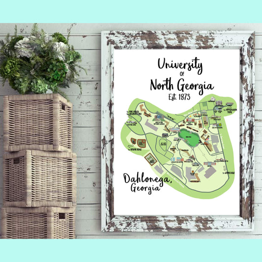 Dahlonega Map  University of North Georgia Digital Illustration / Print / Canvas / Download /  Custom Portrait / Custom College Town