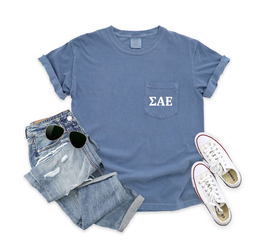 Sigma Alpha Epsilon Fraternity | Comfort Colors Short Sleeve Pocket Tee, tshirt for fraternity man, frat boy, greek letters, big little, bid