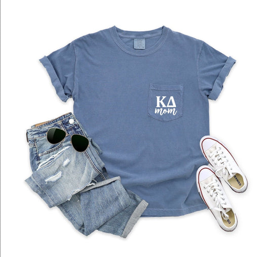 Kappa Delta Sorority | Comfort Colors Short Sleeve Pocket Tee | Sorority Mom, House Mom, Mother's Day Gift, greek letters, stepmom, grandma