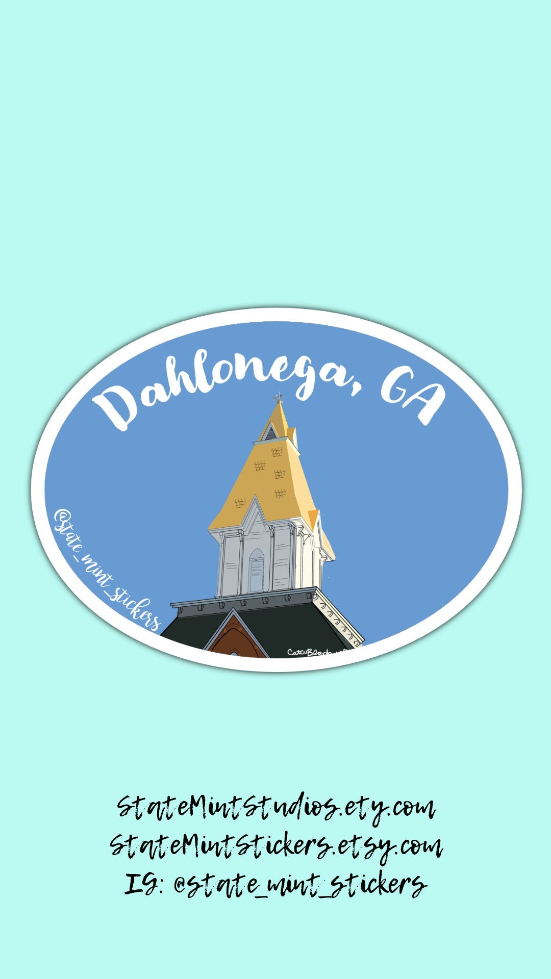 UNG Dahlonega Digital Illustration Steeple Sticker / Decal | Price Memorial Steeple, North Georgia, NGCSU, UNG, student
