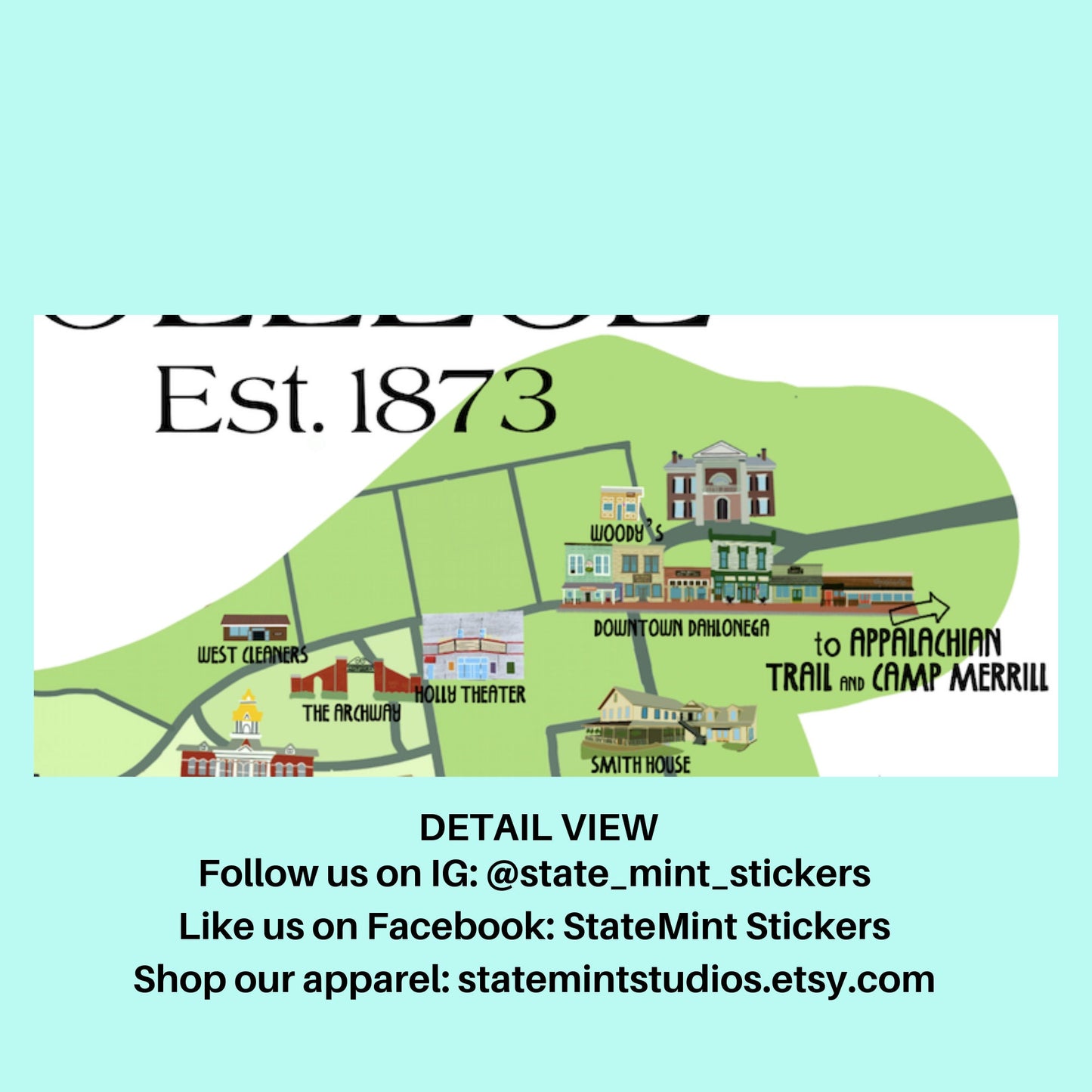 Dahlonega Map 1980s North Georgia College Digital Illustration / Print / Canvas /  Custom Portrait / Custom College Town