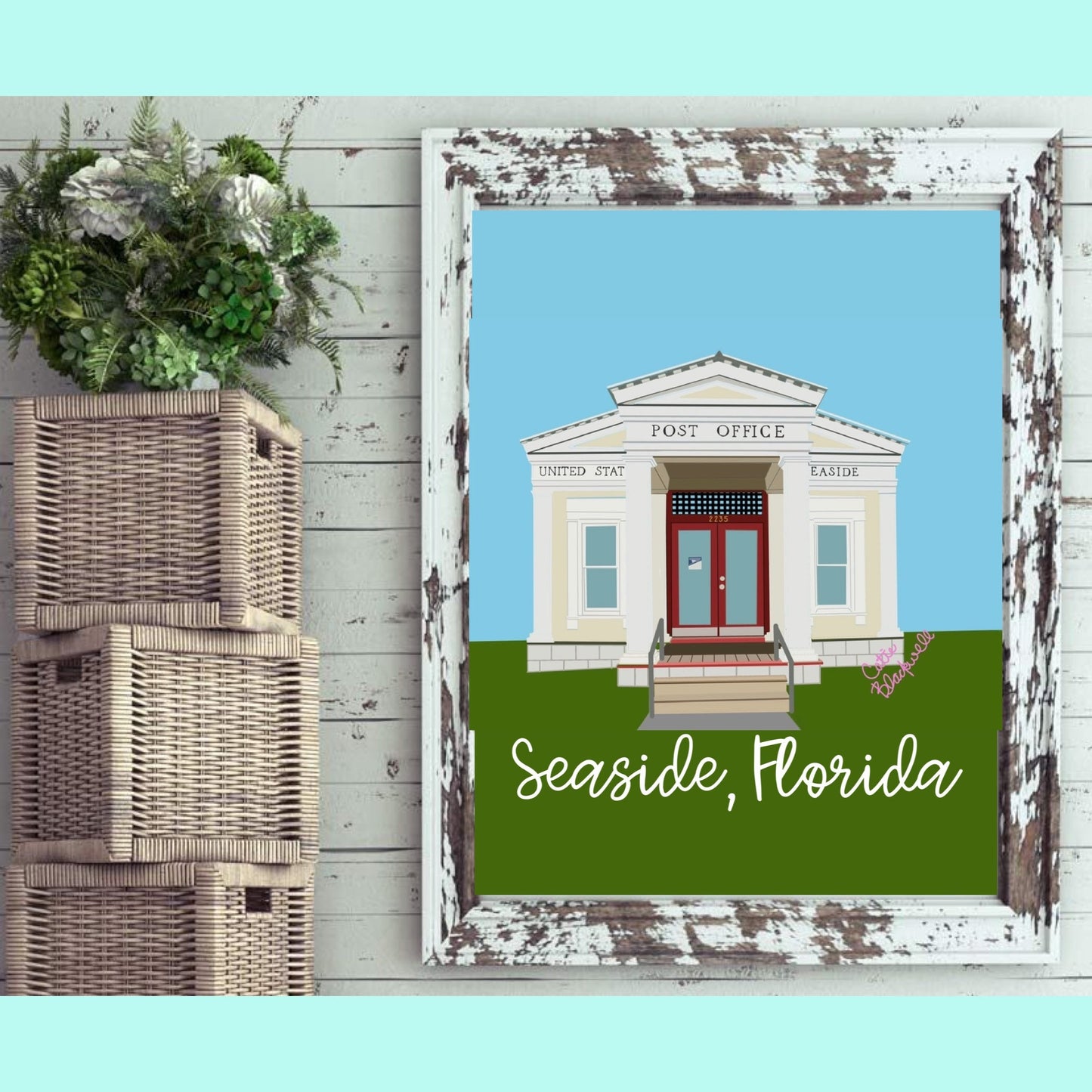 Seaside Florida Post Office Digital Illustration | 4x6 Print | 8x10 Print | Digital Portrait