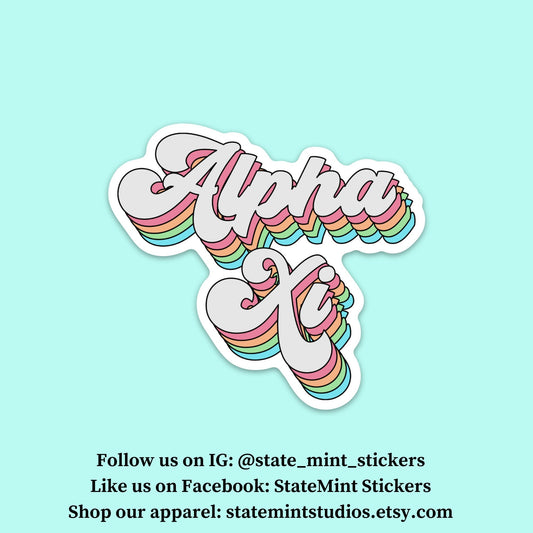 Alpha Xi Delta Sorority Pastel Rainbow Sticker / Decal | 3.5" Wide | For Car, Phone, Laptop, Indoor, outdoor, big little, bid day, bulk
