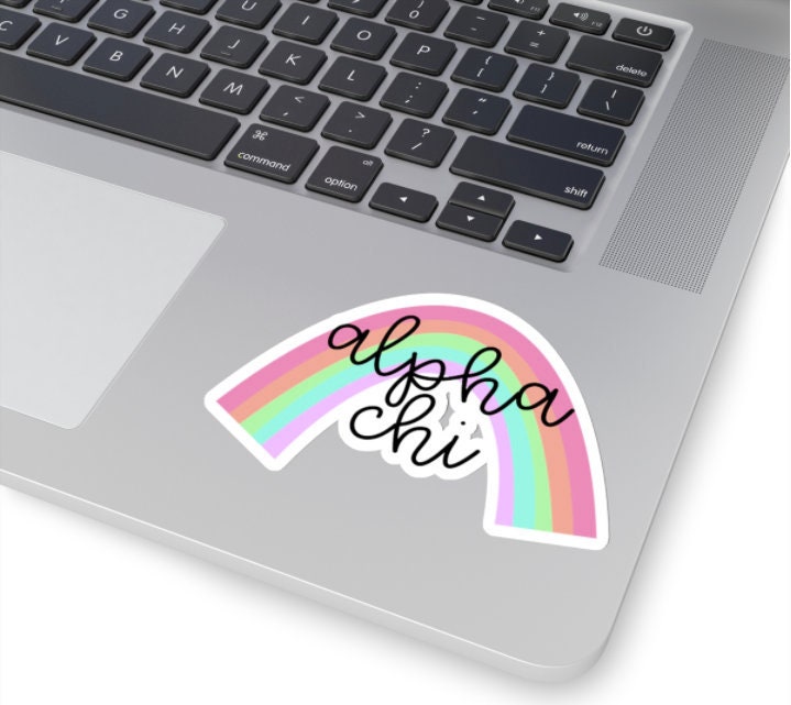 Alpha Chi Omega Sorority Pastel Rainbow Sticker  | 4 inch wide sticker, pastel, big little, reveal, basket, gift, custom, bulk, laptop, car