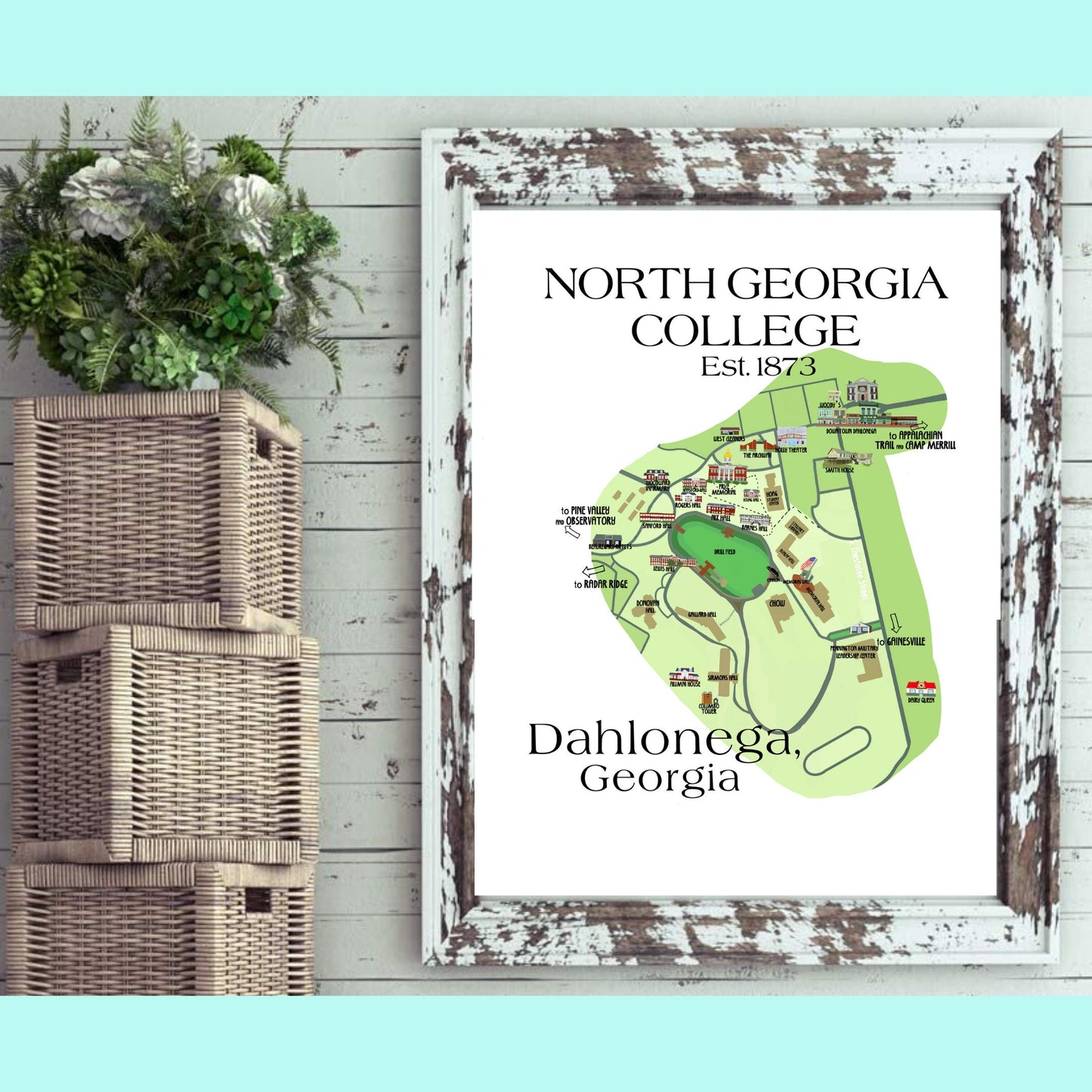 Dahlonega Map 1980s North Georgia College Digital Illustration / Print / Canvas /  Custom Portrait / Custom College Town