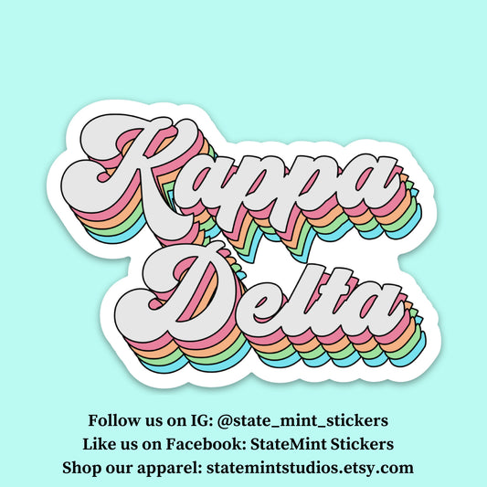 Kappa Delta Pastel Rainbow Sticker  | 3.5" Wide