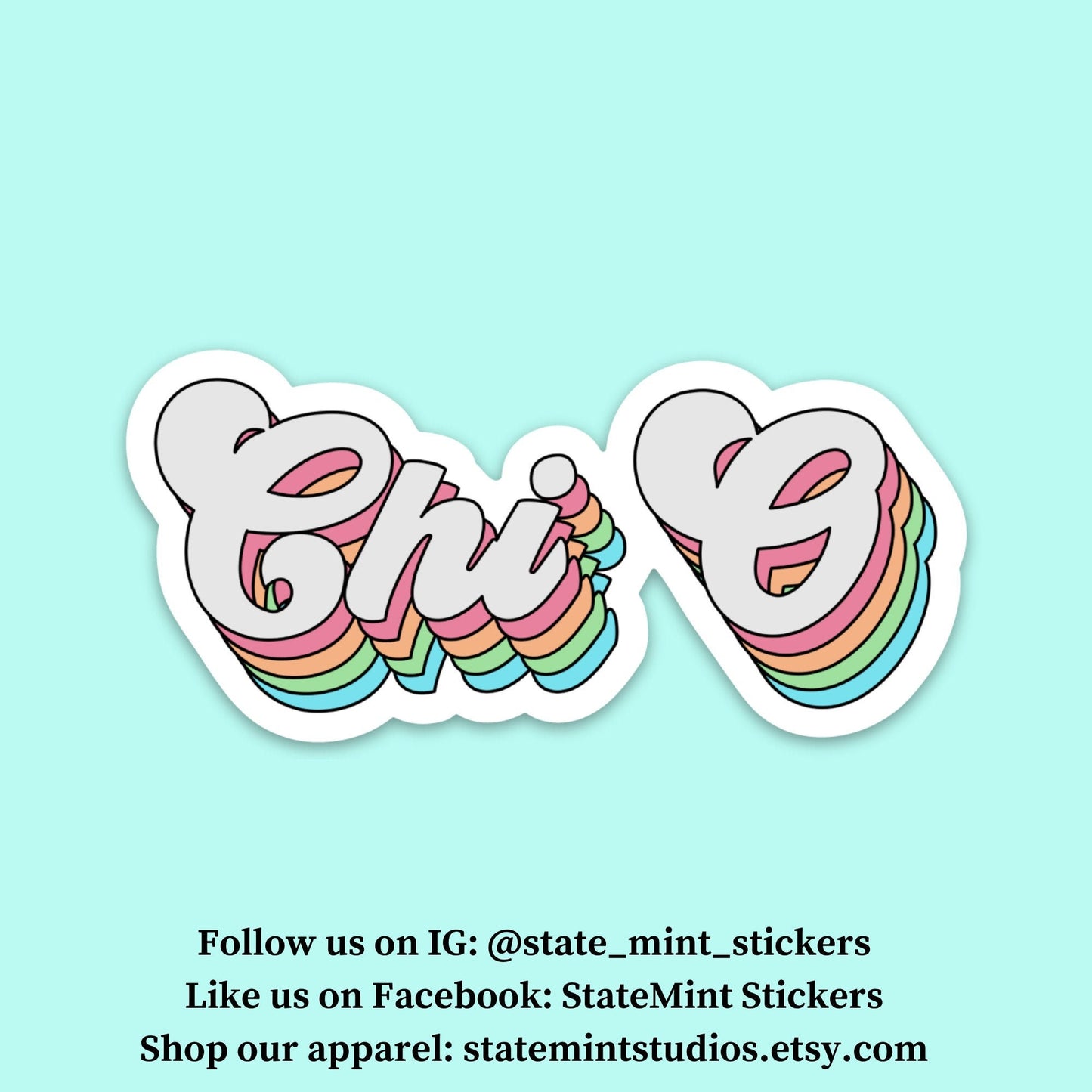 Chi Omega Sorority Rainbow Layers Sticker | 3.5" Die Cut Sticker / Decal for Car, Laptop, and More, for Indoor and Outdoor Use, Waterproof