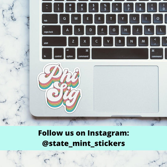 Phi Sigma Sigma Sorority Groovy Rainbow Sticker  | 4" Wide | For Car, Laptop, Phone, Indoor, Outdoor, Window, Cooler, Dishwasher Safe