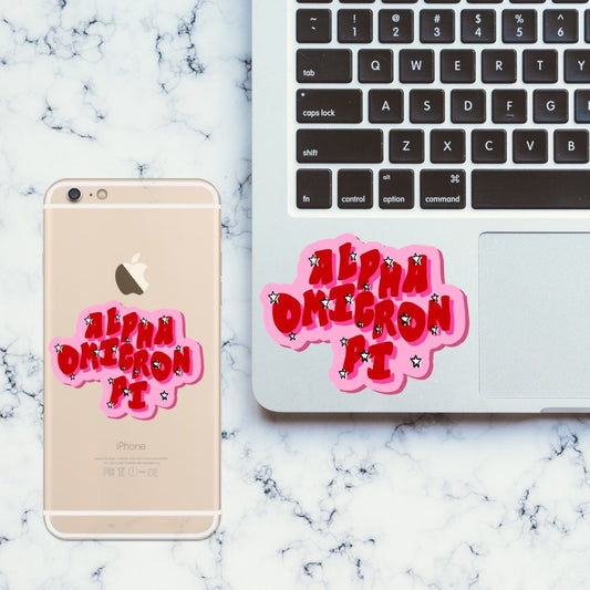 Alpha Omicron Pi Sorority Sticker | Hand Lettered Trendy Stars