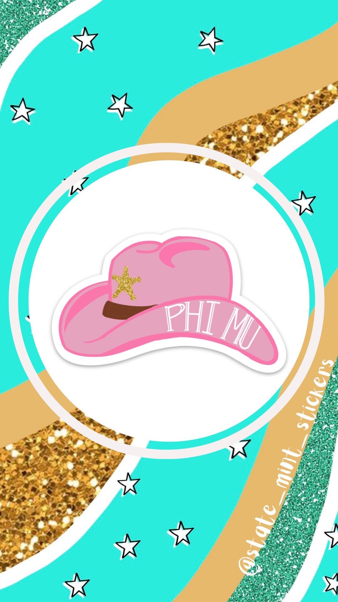 Phi Mu Sorority Pink Cowgirl Hat YeeHaw Howdy Sticker / Decal | 4” Wide  / Decal |  for Car, Laptop, Mug, Cup, Cooler, Planner