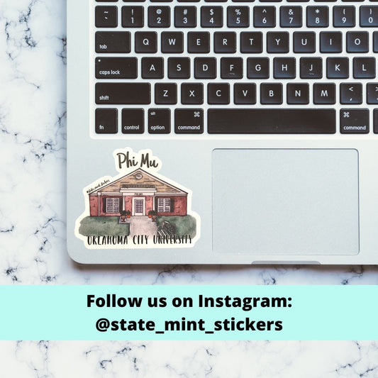 Phi Mu Oklahoma City University Custom Sorority House Sticker | 3.5" Wide  / Decal |  for Car, Laptop, Mug, Cup, Cooler, Planner