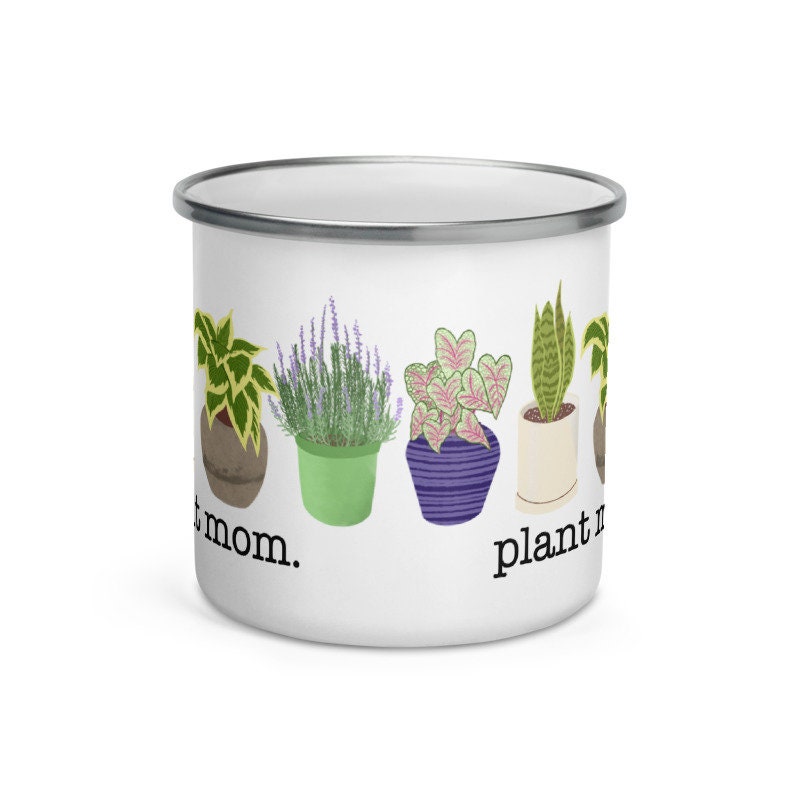 Plant Mom Houseplant Enamel Mug, plant lover gift, houseplant gift, housewarming, plant cup, houseplant gift, plant themed gift, caladium
