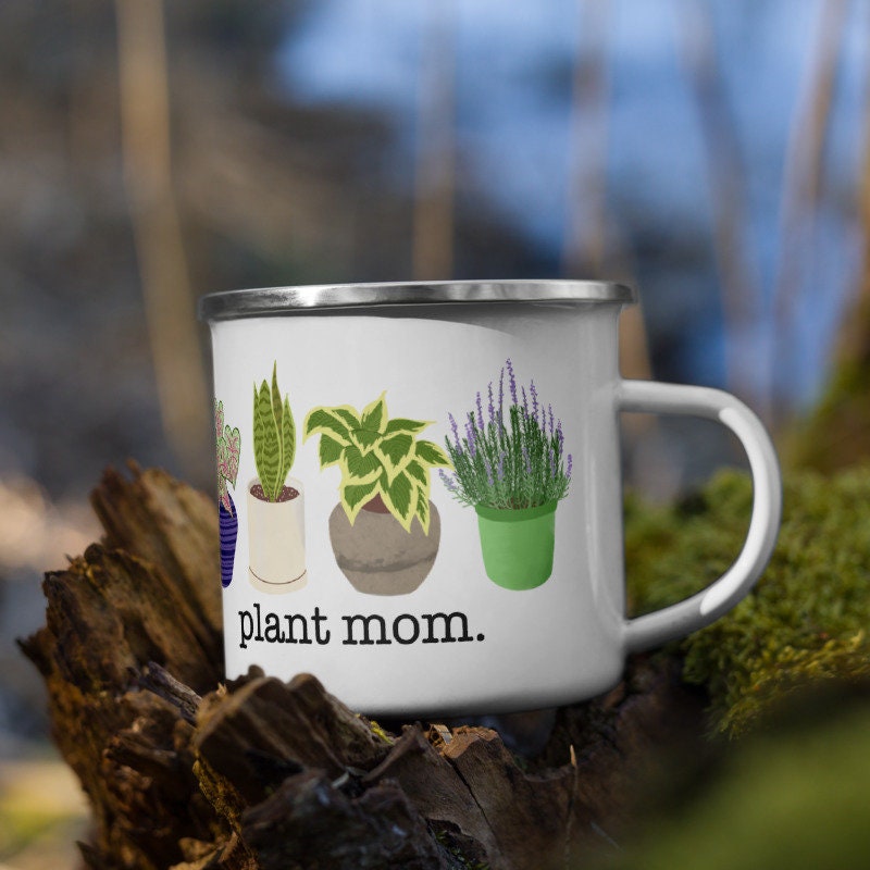 Plant Mom Houseplant Enamel Mug, plant lover gift, houseplant gift, housewarming, plant cup, houseplant gift, plant themed gift, caladium
