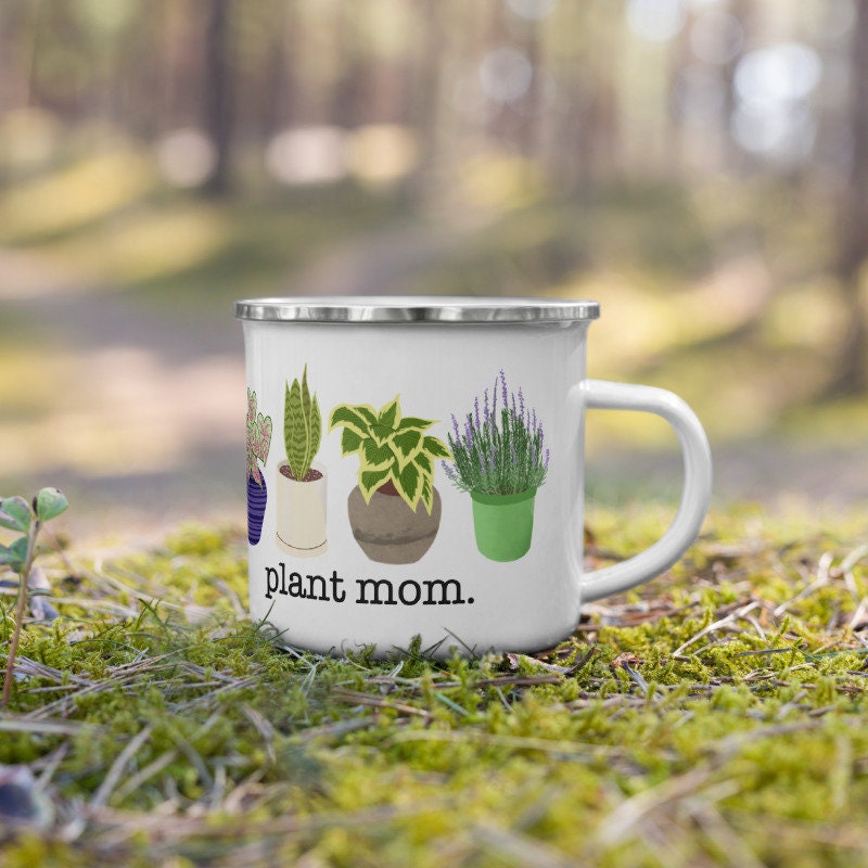 Plant Mom Houseplant Enamel Mug, plant lover gift, houseplant gift, housewarming, plant cup, houseplant gift, plant themed gift, caladium
