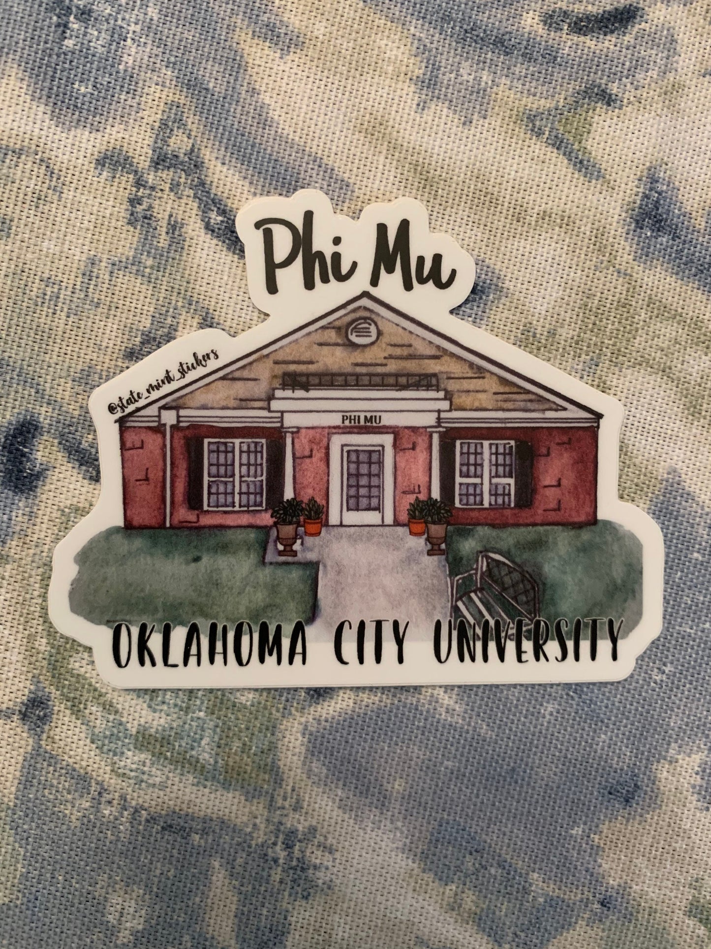 Phi Mu Oklahoma City University Custom Sorority House Sticker | 3.5" Wide  / Decal |  for Car, Laptop, Mug, Cup, Cooler, Planner