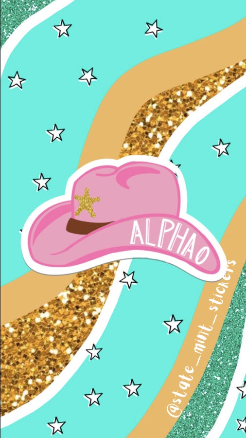 Alpha Omicron Pi Sorority Pink Cowgirl Hat YeeHaw Howdy Sticker / Decal | 4” Wide  / Decal |  for Car, Laptop, Mug, Cup, Cooler, Planner