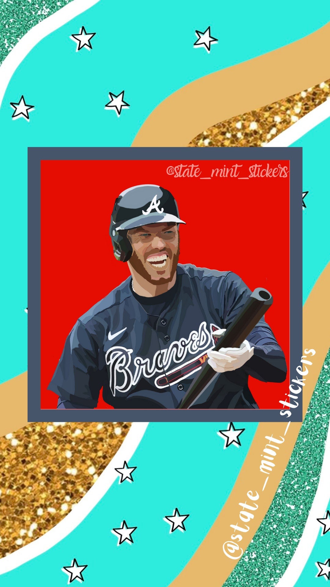 Freddie Freeman Sticker | Braves Sticker | World Series Sticker | Custom Portrait Sticker | For Car, Laptop, Cooler, Flask, Water Bottle