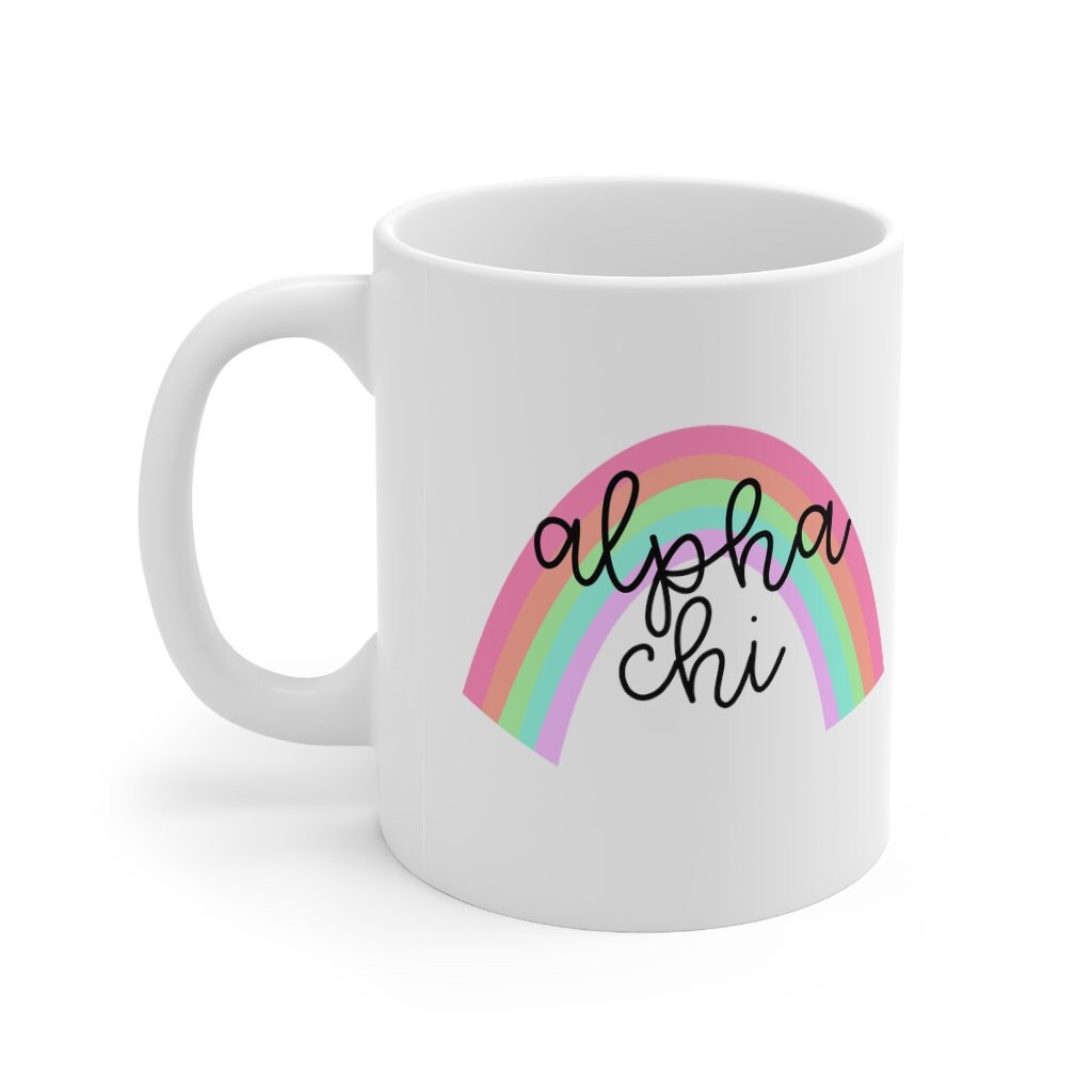 Alpha Chi Omega Sorority Ceramic 11oz Coffee Mug | Perfect Big Little Bid Day New Member Gift, alpha chi basket, axo mug, rainbow mug