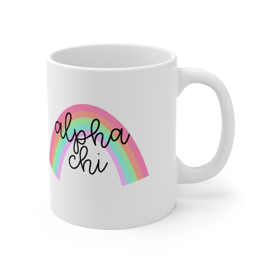 Alpha Chi Omega Sorority Ceramic 11oz Coffee Mug | Perfect Big Little Bid Day New Member Gift, alpha chi basket, axo mug, rainbow mug