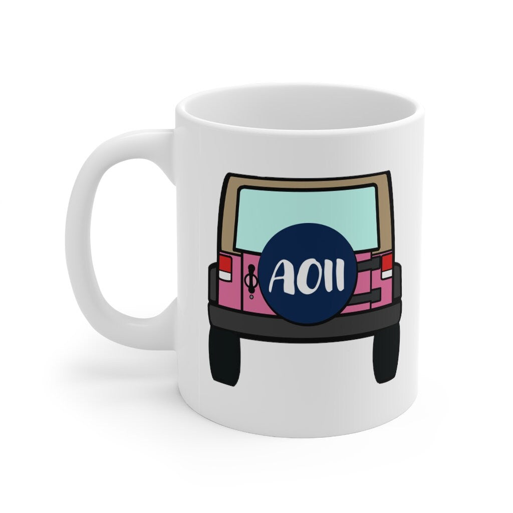 Alpha Omicron Pi Sorority Jeep Coffee Mug 11oz  | Perfect Big Little Bid Day New Member Gift