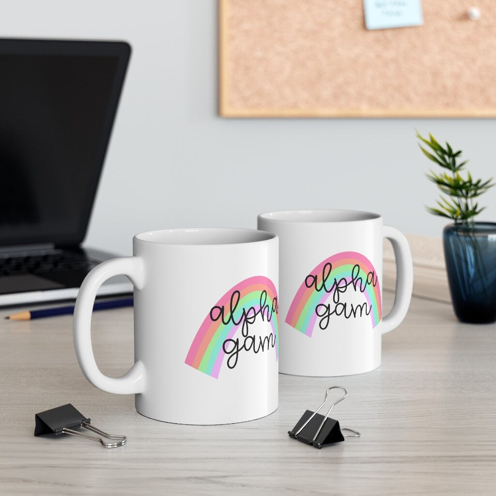 Alpha Gamma Delta Sorority 11oz Ceramic Coffee Mug | Perfect Big Little Bid Day New Member Gift