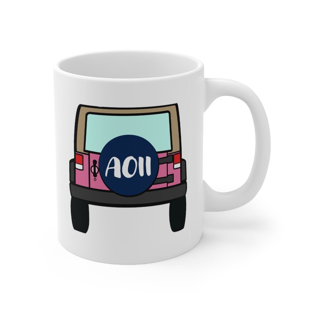 Alpha Omicron Pi Sorority Jeep Coffee Mug 11oz  | Perfect Big Little Bid Day New Member Gift