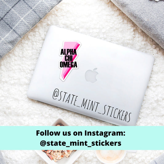 Alpha Chi Omega Sorority Pink Lightning Bolt Sticker | 4 inch tall sticker, big little, reveal, basket, gift, custom, bulk, laptop, car