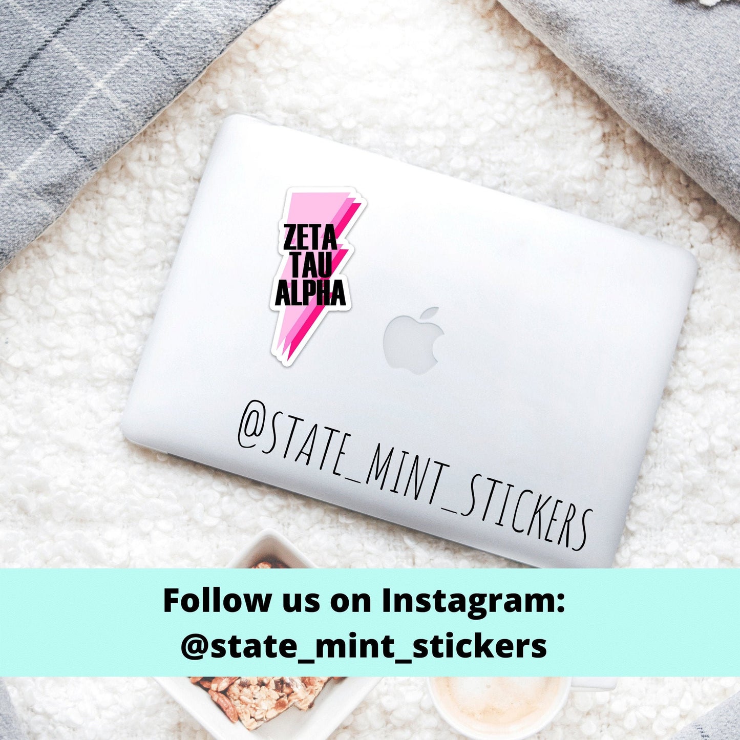 Zeta Tau Alpha Sorority Pink Lightning Bolt Laptop Sticker - 4" Wide