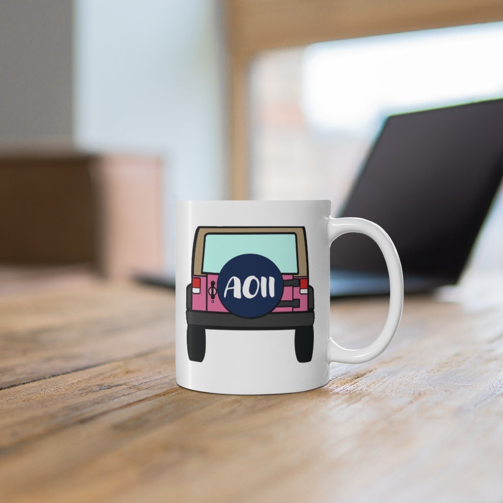 Alpha Omicron Pi Sorority Jeep Coffee Mug 11oz  | Perfect Big Little Bid Day New Member Gift