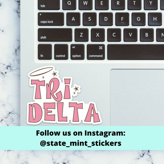 Delta Delta Delta Tri Delta Sorority Groovy Pink Halo Stars Sticker | Official Licensed Product | 3.5" Wide