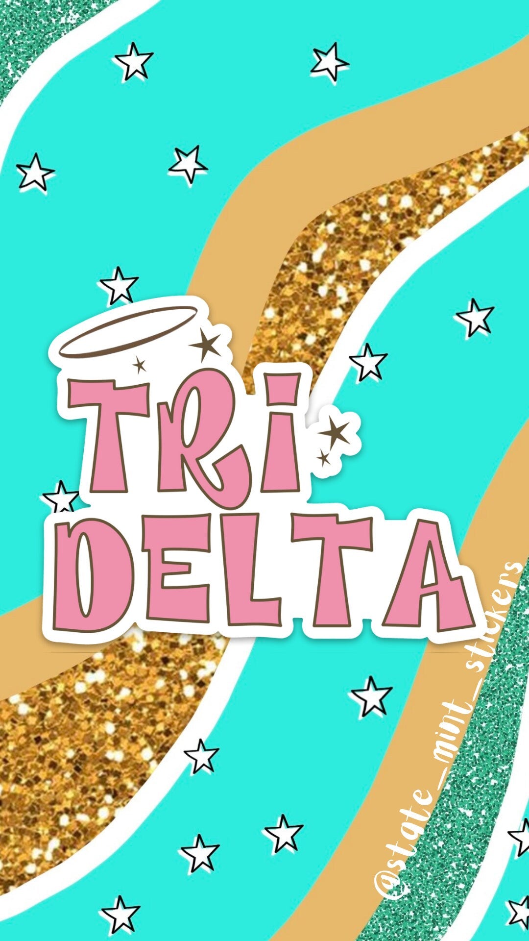 Delta Delta Delta Tri Delta Sorority Groovy Pink Halo Stars Sticker | Official Licensed Product | 3.5" Wide