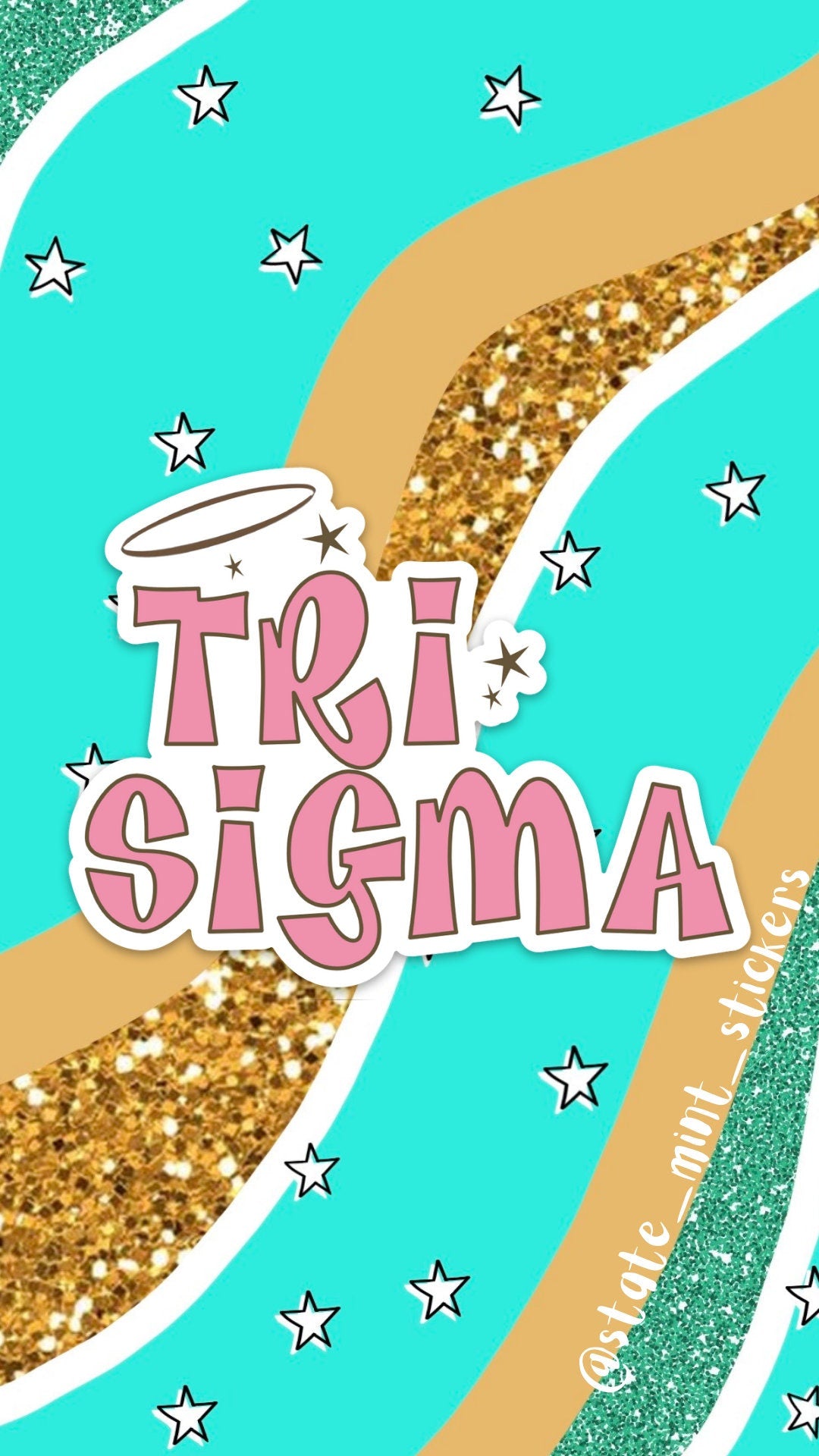 Sigma Sigma Sigma Tri Sigma Sorority Pink Halo and Stars Sticker | Official Licensed Product  | 4" Wide