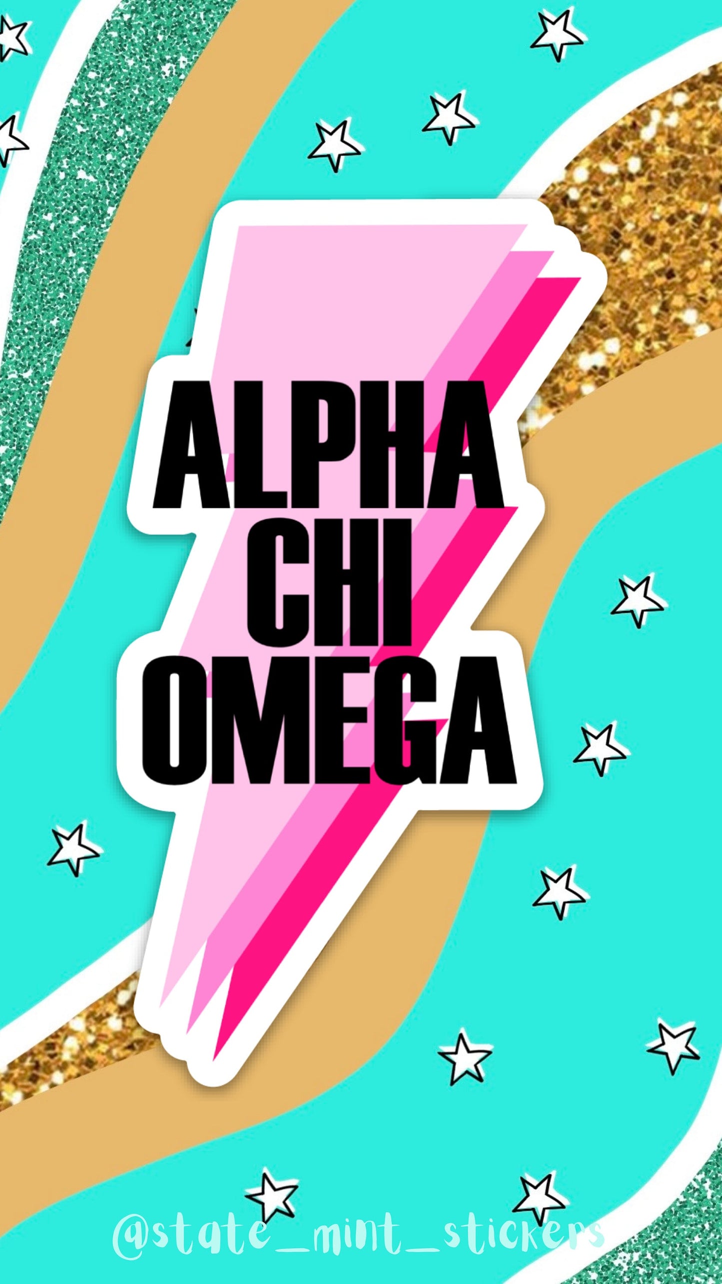 Alpha Chi Omega Sorority Pink Lightning Bolt Sticker | 4 inch tall sticker, big little, reveal, basket, gift, custom, bulk, laptop, car
