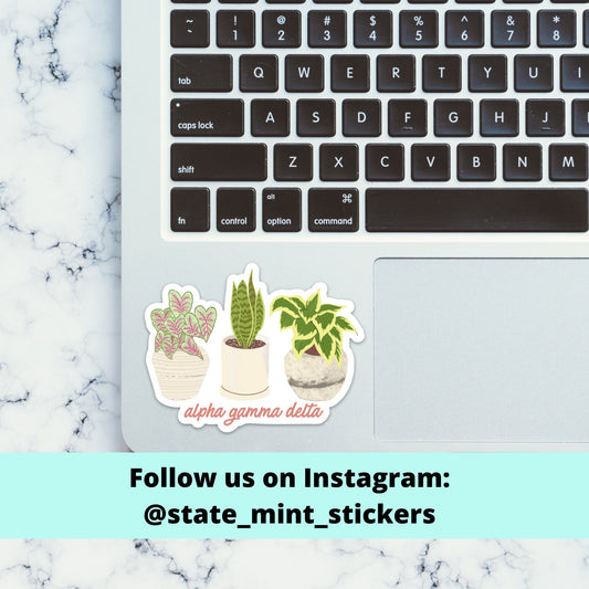 Alpha Gamma Delta Sorority House Plants Plant Mom Sticker  | 4" for car, laptop, water bottle, phone, case, cooler, big little, bid day