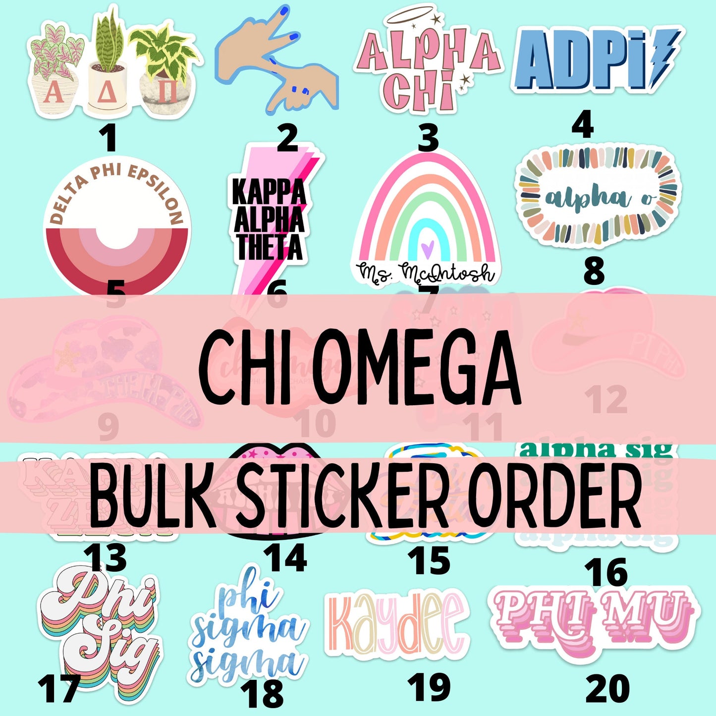 Chi Omega Sorority Stickers Bulk Order | PERFECT for BID DAY! Group / Bulk / Chapter Wide Sticker Order