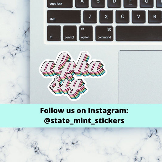 Alpha Sigma Tau / Sorority Retro Rainbow Themed Sticker / Decal for car, laptop, water bottle, yeti, window, computer, big little, bid day