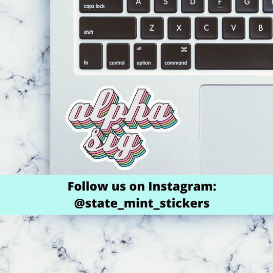 Alpha Sigma Alpha / Sorority Retro Rainbow Themed Sticker / Decal for car, laptop, water bottle, yeti, window, computer, big little, bid day