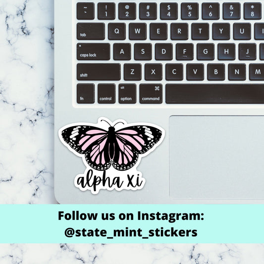 Alpha Xi Delta Sorority Butterfly Sticker / Decal | 3.5" Wide | Official Licensed Product / laptop sticker, car decal, big little basket