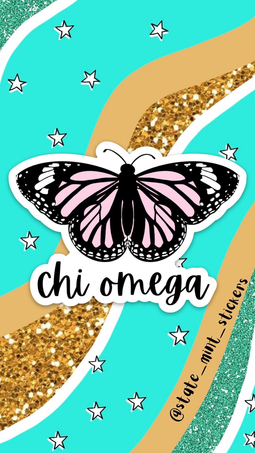 Chi Omega Sorority Butterfly Themed Sticker | 3.5” laptop sticker, car decal, big little basket, bid day bulk order, pink sticker, sorority