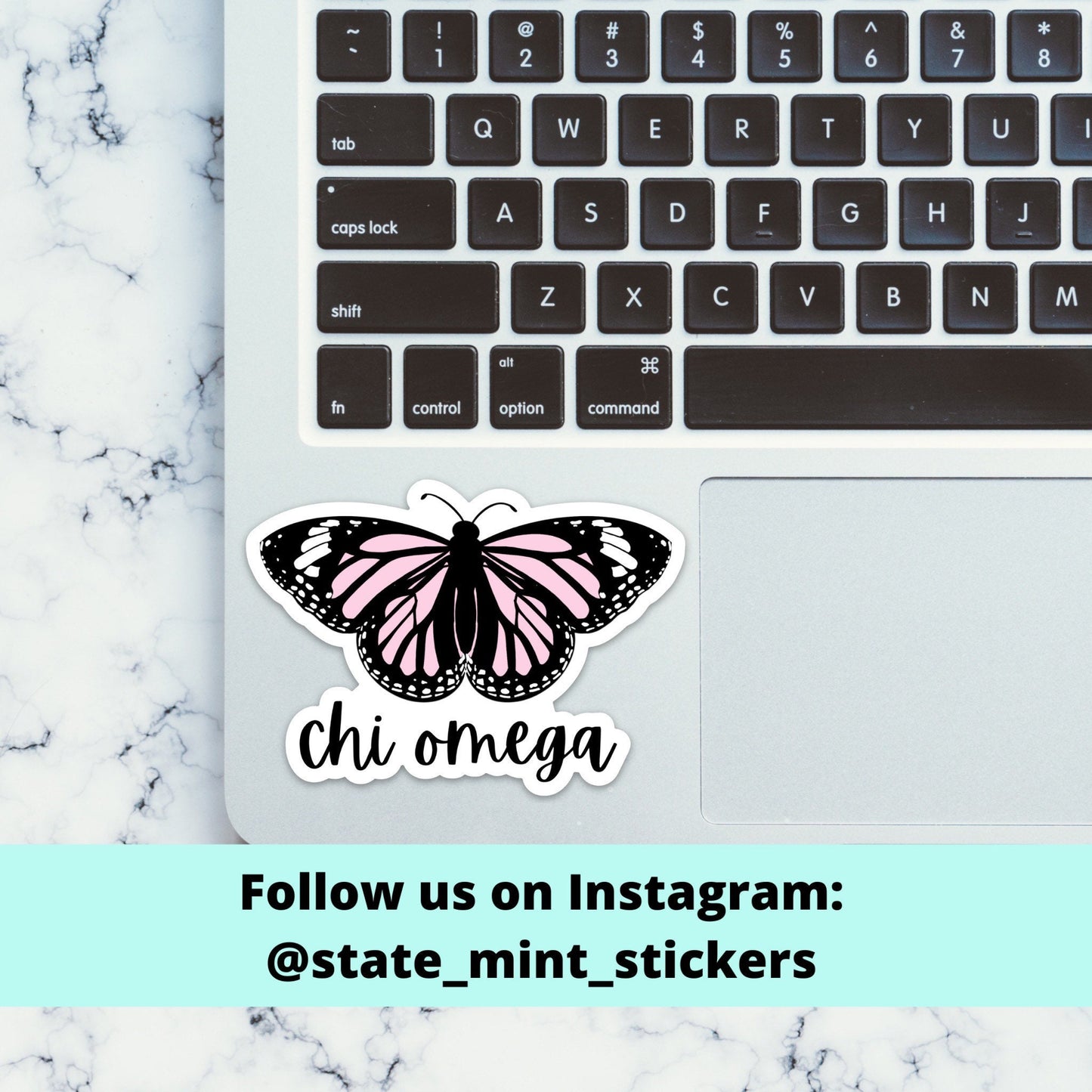 Chi Omega Sorority Butterfly Themed Sticker | 3.5” laptop sticker, car decal, big little basket, bid day bulk order, pink sticker, sorority