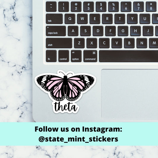 Kappa Alpha Theta Sorority Pink Pastel Butterfly Themes Sticker / Decal 3.5” Wide, laptop sticker, car decal, big little, bid day bulk