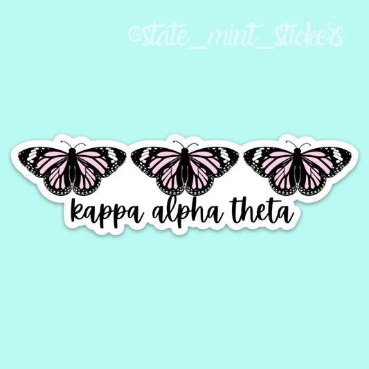 Kappa Alpha Theta Sorority Pink Pastel Butterfly Themes Sticker / Decal 3.5” Wide, laptop sticker, car decal, big little, bid day bulk