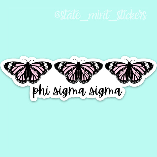 Phi Sigma Sigma Sorority Pink Butterfly Theme Sticker  | 6” Wide | For Car, Laptop, Phone, Indoor, Outdoor, Window, Cooler, Dishwasher Safe
