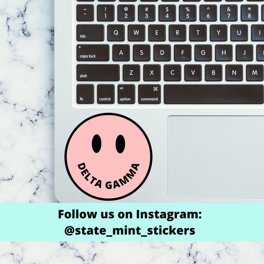 Delta Gamma Dee Gee Sorority Happy Face Sticker  | 3.5" wide, laptop sticker, car decal, big little basket, bid day bulk order, custom gift